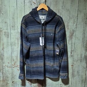 VISSLA Blue and Tan Striped Hoodie Sweater